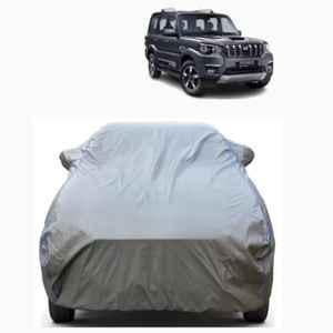 Aarex Auto Polyester Grey 100% Waterproof Car Body Cover with Mirror Pocket, Triple Stitch & All-Weather Protection for Mahindra Scorpio 2015-2025 Model