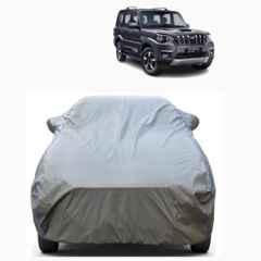 Aarex Auto Polyester Grey 100% Waterproof Car Body Cover with Mirror Pocket, Triple Stitch & All-Weather Protection for Mahindra Scorpio 2015-2025 Model