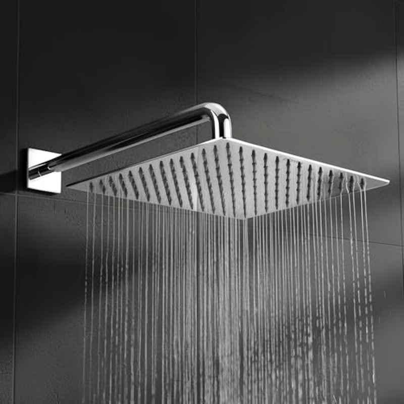 Plantex Stainless Steel Shower Head for Bathroom 12x12 inch with Water Saving Technology/Rain Flow Overhead Shower without Arm/Bathroom Showers (Ultra Slim-Chrome)