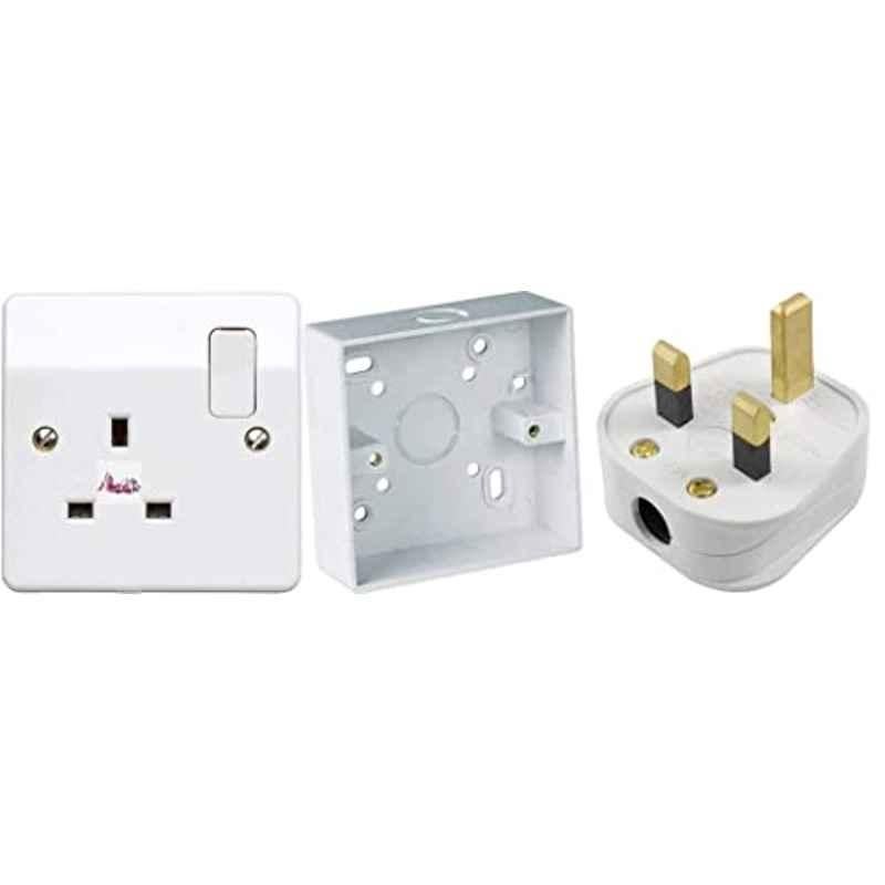 Abbasali 13A Switch Socket with 3x3 PVC Box & Top Plug