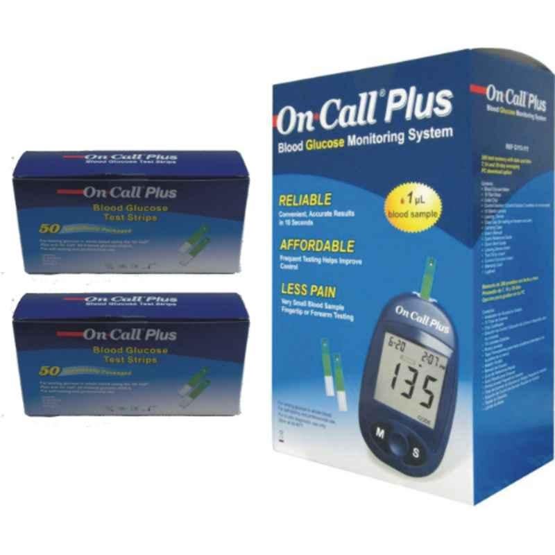 On Call Plus 100 Pcs Individually Blood Glucose Test Strips With Glucometer Box