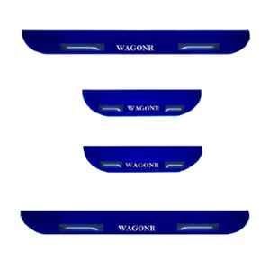 Car Accessories Hub 4 Pcs Acrylic Black Sill Scuff Plate Set with Blue LED for Maruti Suzuki 2017-2019 WagonR