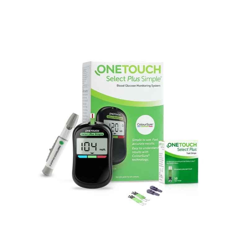 OneTouch Select Plus Simple Blood Glucometer with 10 Pcs Test Strips
