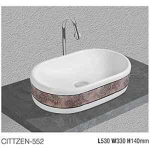 Uken (Cittzen-552) Imported Luxury European Style Designing Bathroom Sink/Wash Basin/Table Top (Cittzen-552) White,Brown