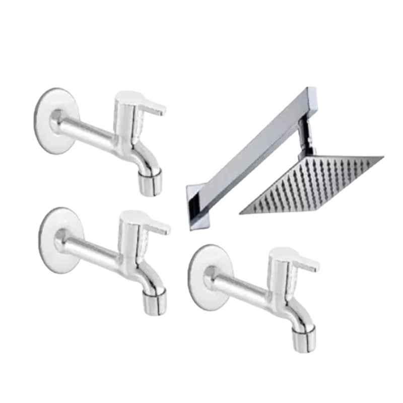 Buy Fastgear Stainless Steel Chrome Finish 3 Long Body Tap Set with 4X4  Slim Shower Online At Price ₹539