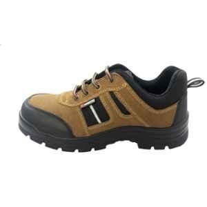 Tungsten Safety Hill 6000 PU Sole Suede Leather Steel Toe Tan & Black Safety Shoes, Size: 7