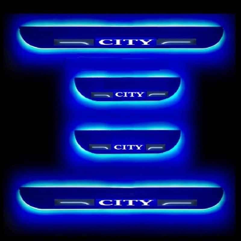Car Accessories Hub 4 Pcs Acrylic Black Sill Scuff Plate Set with Blue LED for Honda City Elegant Edition CVT-picture-37