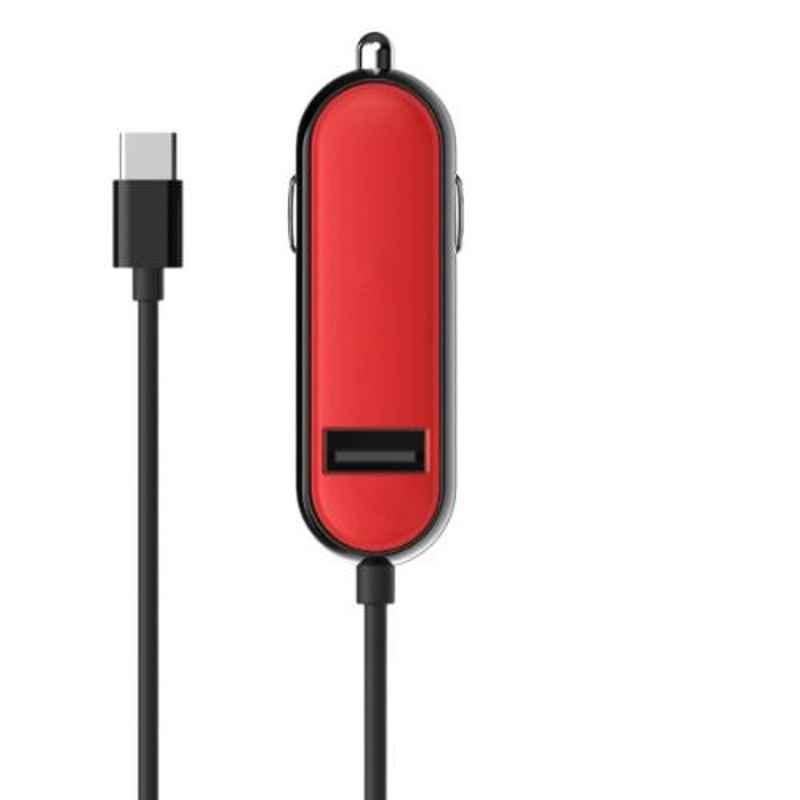 Portronics Car Power 2C Red Car Charger with Type-C Cable & Single USB Port, POR-856