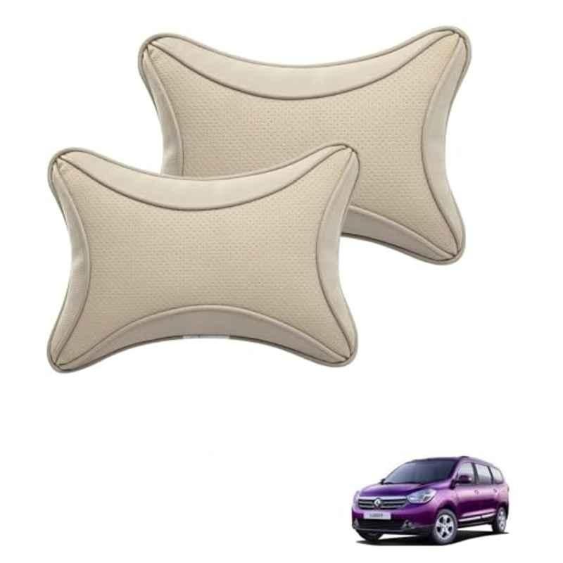 Kozdiko 2 Pcs Memory Foam & Polyester Beige Dots Car Neck Rest Pillow Set for Renault Lodgy, XNVJVHGJFH157