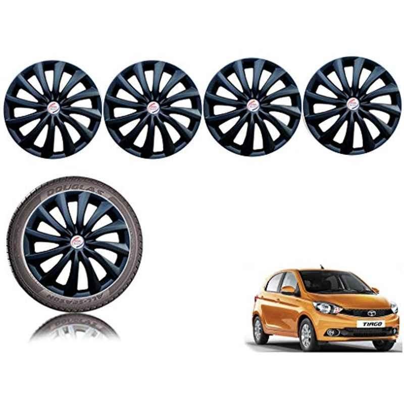 Auto Pearl 4 Pcs 14 inch Black ABS Hubcap Wheel Cover Set with Retention Ring for Tata TiagoXTXZ