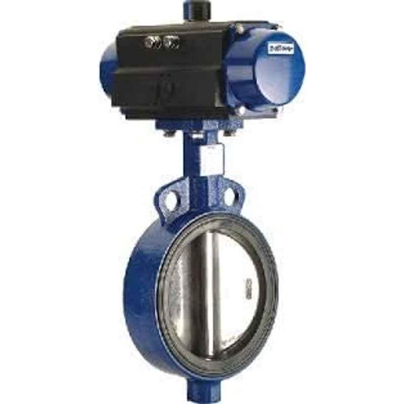 DelVal 2 inch Cast Iron Wafer Type Butterfly Valve with Double Acting Pneumatic Actuator, CIBFDA(Series-50)DN50