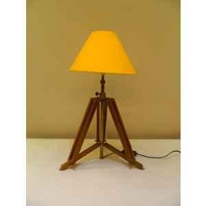 Tucasa Mango Wood Brown Tripod Table Lamp with Polycotton Yellow Shade, P-2