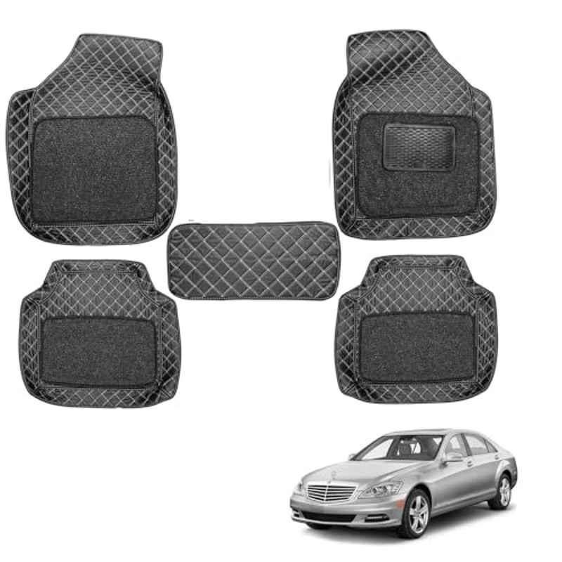 Kozdiko 5 Pcs Waterproof & Luxury 7D Black Leatherette Car Floor Mat Set for Mercedes Benz S-Class