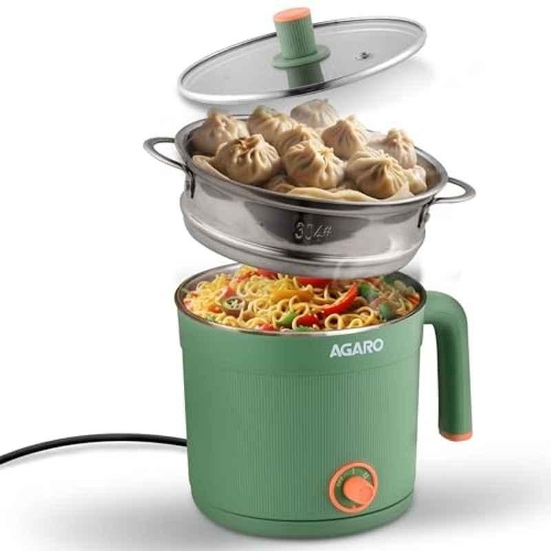 AGARO Regency 600W 1.2 Litre Plastic Sea Green Multi Cook Electric Kettle with Steamer, 33874