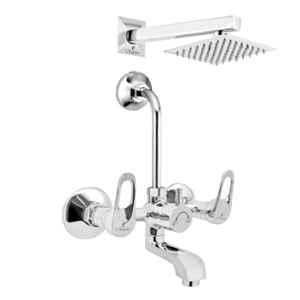 Cliquin Nexa Fusion Brass Chrome Wall Mounted Wall Mixer with 6x6 inch Stainless Steel Overhead Shower Set, 190mm Bend Pipe & Adjustable Legs