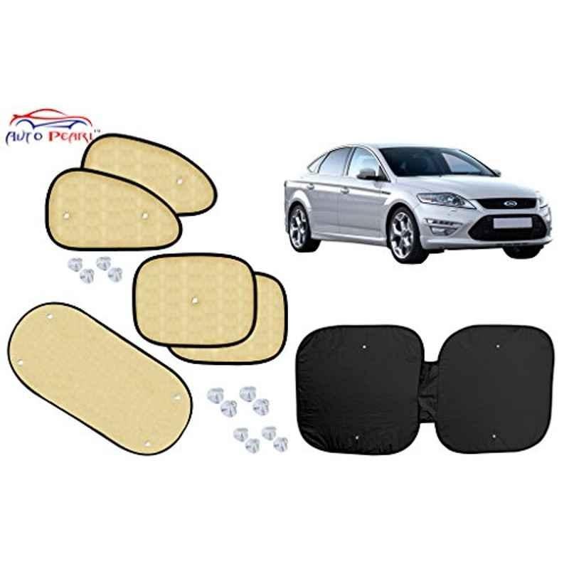 Auto Pearl 6 Pcs PVC & Mesh Beige Window, Front & Rear Sun Shade Set for Ford Mondeo