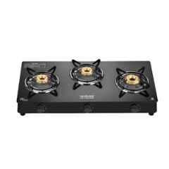 Hindware Miracle 3B Glass Top Cooktop with 3 Brass Burner & Manual Ignition