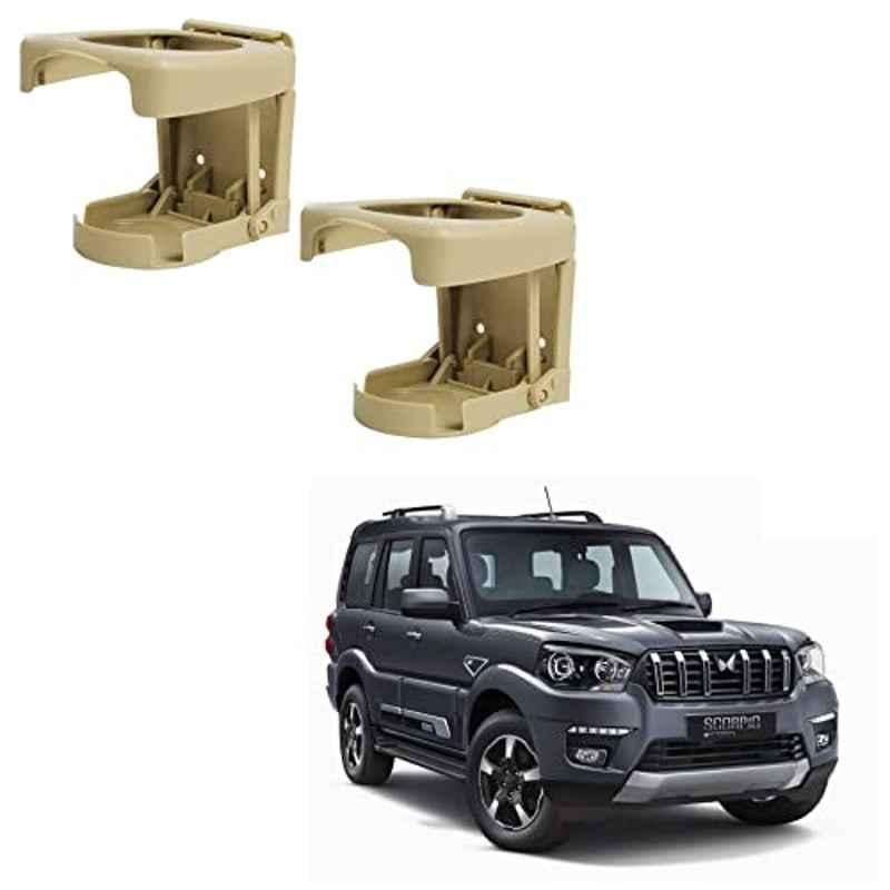 Kozdiko Plastic Beige Foldable Car Drink Holder for Mahindra Scorpio Classic (Pack of 2)