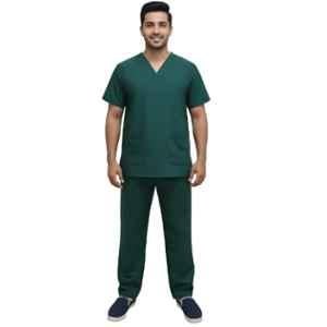 Design My Dress Bharat Polyester & Viscose Green V Neck Scrub Suit for Men, Size: XL, 1015