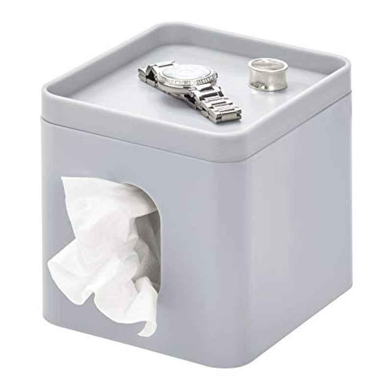 Idesign Plastic Grey Square Tissue Box Holder With Tray for Jewellery & Makeup, 28653