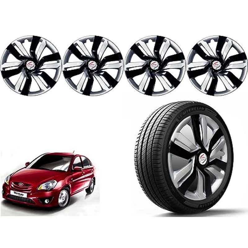 Auto Pearl 4 Pcs 14 inch Polypropylene Black & Silver Press Type Car Wheel Cover Set with Retention Ring for Hyundai Verna Transform Type 2 2011, 14WC_Idtec_Rev_VernaTranfmT2_2011