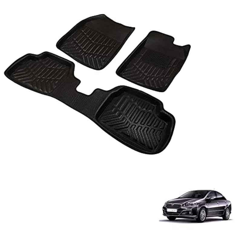 Kozdiko 3D Black Car Foot Mat Set for Fiat Linea, dshbdhb185