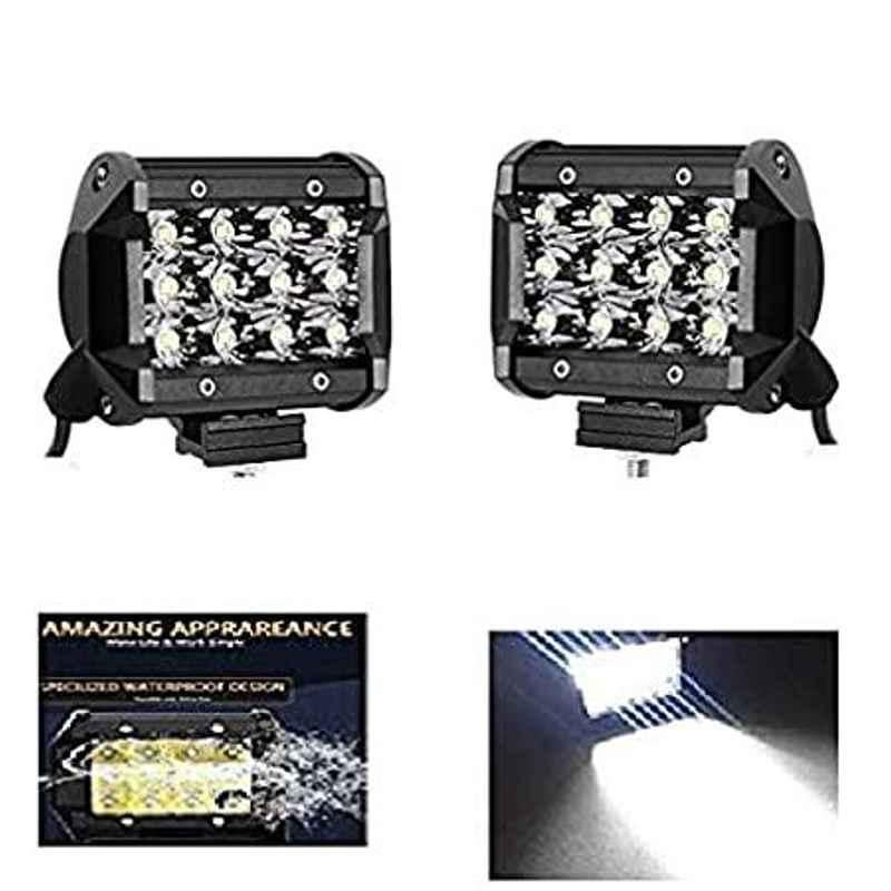 AOW 12 LED Fog Light/Work Light Bar Spot Beam Off Road Driving Lamp 36W Cree - Set of 2 Pieces (with Switch) for Bajaj Discover 150S DTS-i