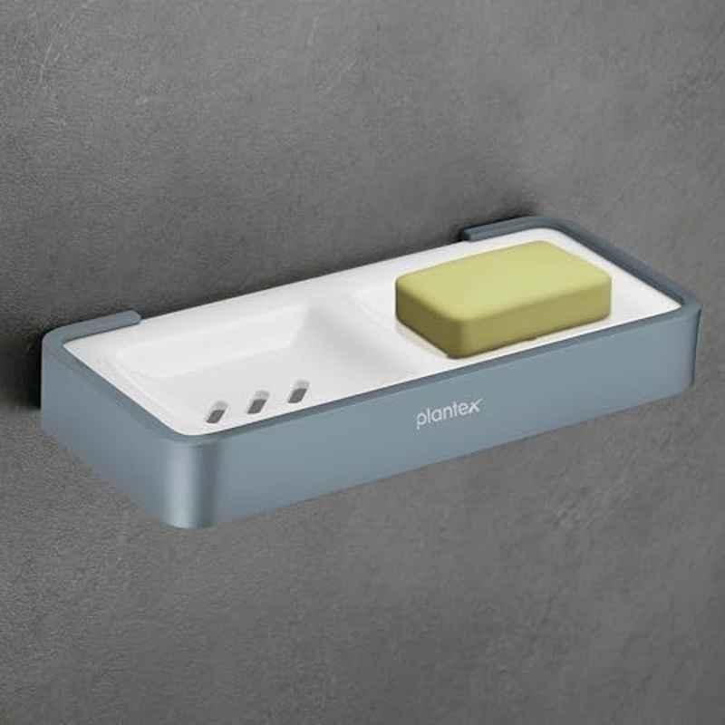 Plantex Aluminium & Acrylic Dual Soap Case/Double Soap Holder for Bathroom/Soap Stand/Bathroom Accessories (Grey & Milky White)
