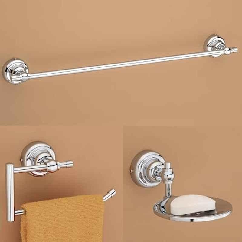 Plantex 3 Pcs Skyllo Stainless Steel Chrome Finish Wall Mount Bathroom Accessories Set