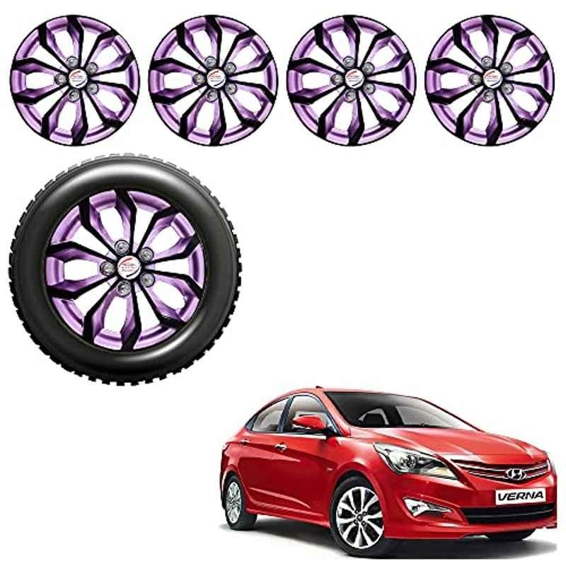 Auto Pearl 4 Pcs 14 inch Black Voilet ABS Press Type Hubcap Wheel Cover Set with Retention Ring for Hyundai Verna