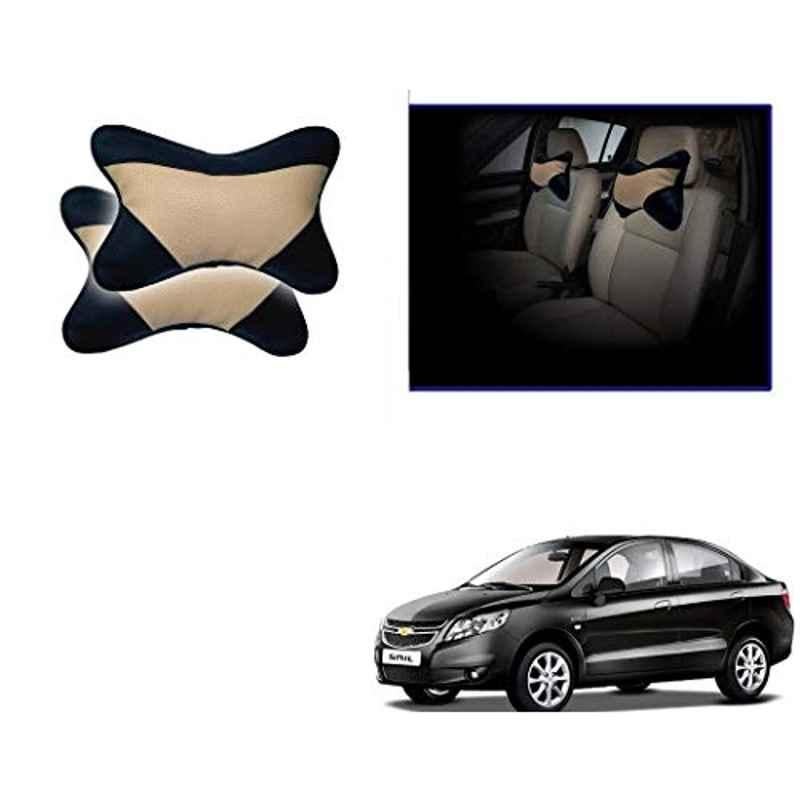 Kozdiko 2 Pcs Beige & Black Car Neck Rest Cushion Pillow Set for Chevrolet Sail