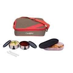 Carrolite 650ml Brown & Black Stainless Steel Lunchbox, Black_016 (Pack of 2)