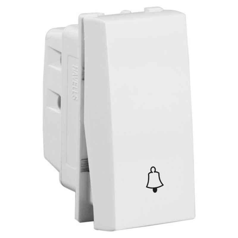 Havells Oro 6A Polycarbonate Pure White Bell Push Switch, AHOSBXW060
