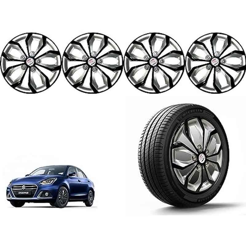 Auto Pearl 4 Pcs 14 inch Polypropylene Black & Silver Press Type Car Wheel Cover Set with Retention Ring for Maruti Suzuki Swift Dzire 2020 Onwards, 14WC_Pearl_Rev_Dzire2020onwards