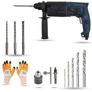 Hillgrove 750W Forward & Reverse Rotation Hammer Impact Drill Machine with Drill Chunk, 3 Pcs SDS Plus, SDS Plus Adapter, 5 Pcs HSS Drill Bit & Gloves, HGCM875