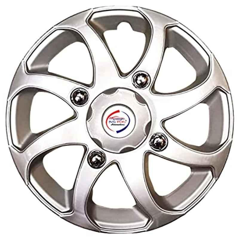 Auto Pearl 4 Pcs 15 inch ABS Silver Press Type Car Wheel Cover Set with Retention Ring for Tata Punch 2021, WC_15in_FullSilver_BigBoss_Punch2021