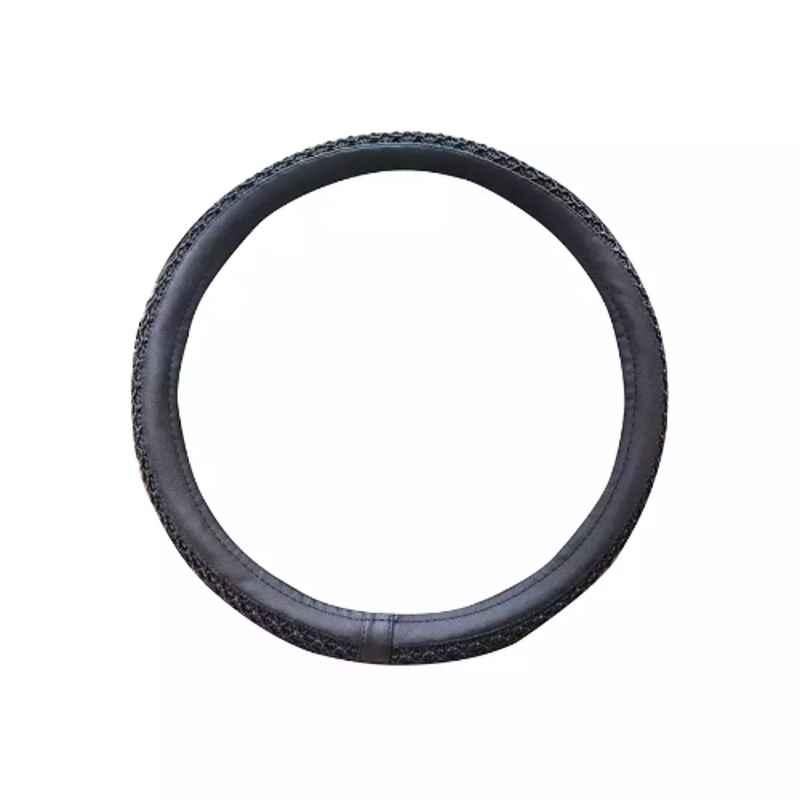 Edylinn 14.5-15.5 inch Leather Black Medium Steering Wheel Cover for Ecosport