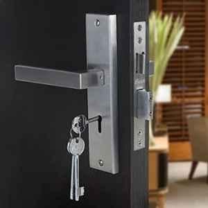Saze 8 inch Stainless Steel Matt Finish Silver Key Plate Mortise Door Lock Pull Handle Set, LB-301