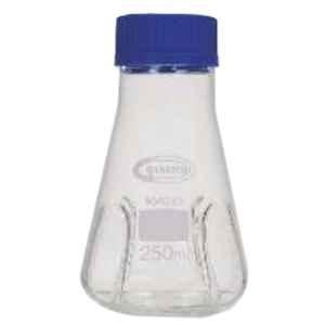 Glassco 250ml White Printing 3.3 Boro Glass Culture Baffled Heavy Wall Flask with PTFE Liner, 075.212.04 (Pack of 2)