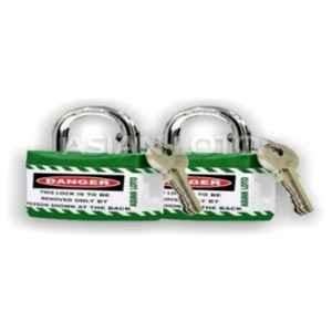 Asian Loto 2 Pcs Metal & Plastic Green Regular Shackle Jacket Padlock Set with 3 Keys, ALC-LPR