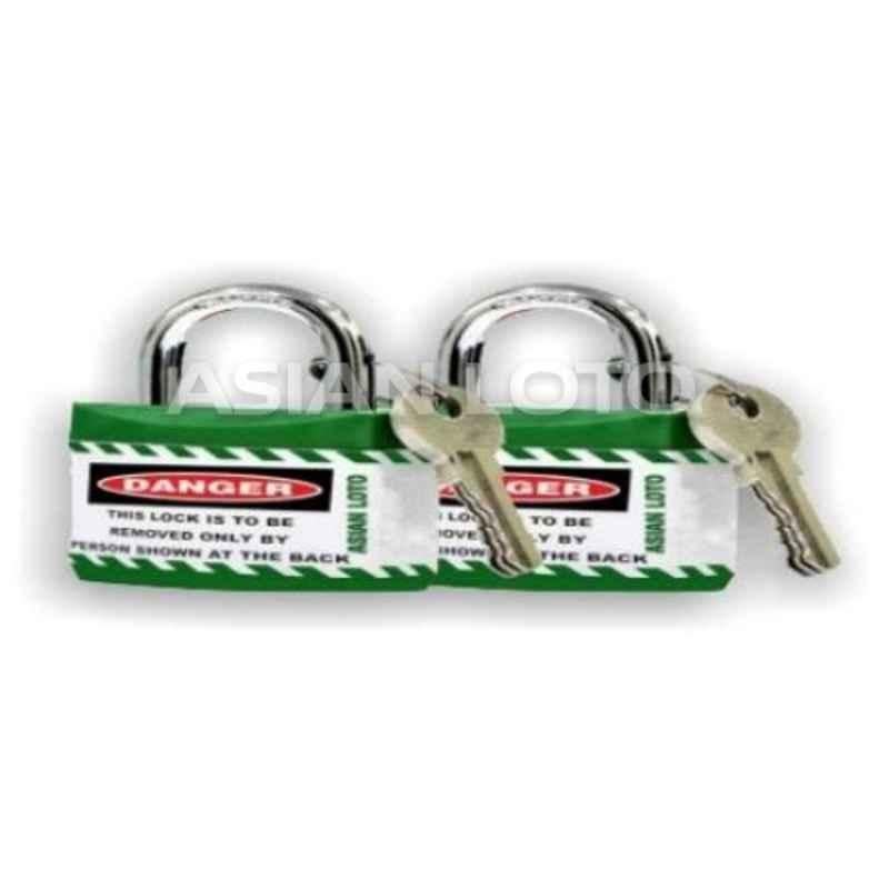 Asian Loto 2 Pcs Metal & Plastic Green Regular Shackle Jacket Padlock Set with 3 Keys, ALC-LPR