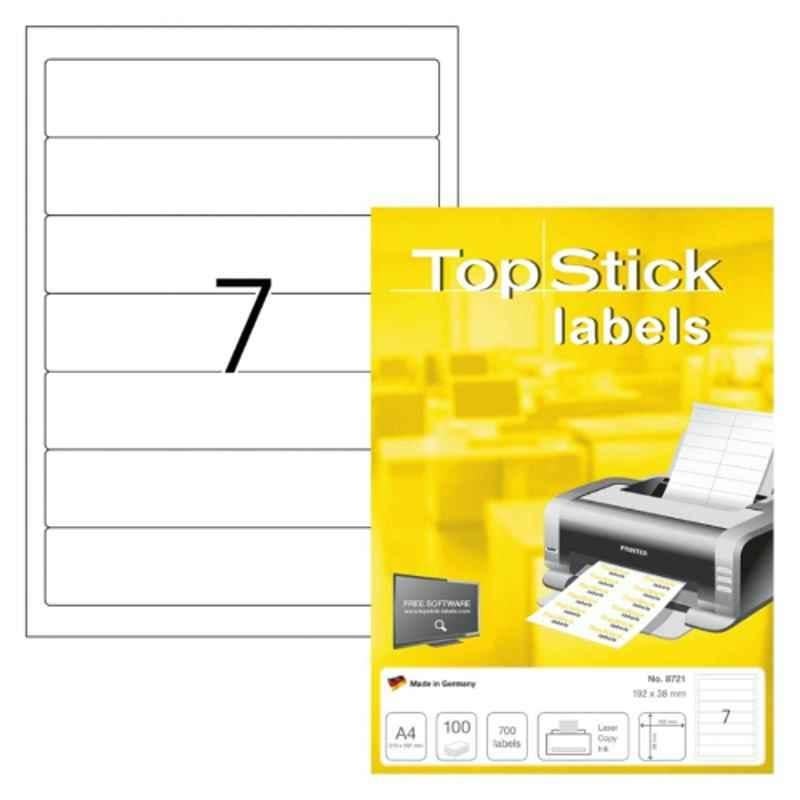 TopStick 192x38mm White 7 labels Round Corner Box File Narrow labels, (Pack of 100 Sheet)