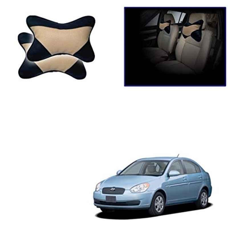 Kozdiko 2 Pcs Memory Foam Beige & Black Car Neck Rest Cushion Pillow Set for Hyundai Old Verna