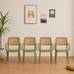 CELLBELL CurveX Plastic Green Armrest Chair (Pack of 4)
