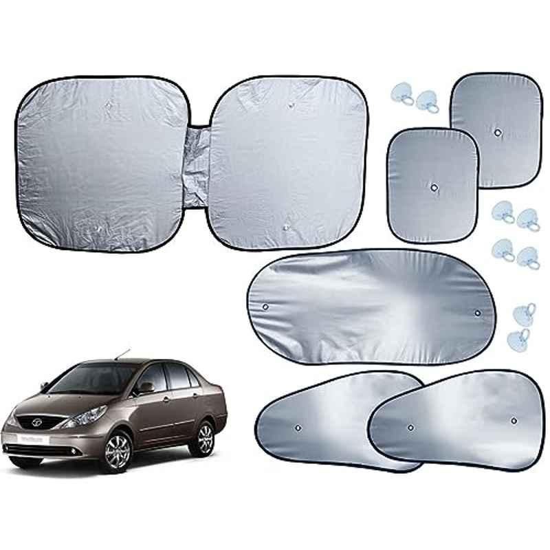 Auto Pearl 6 Pcs Polyester Black & Silver Window, Front & Rear Sun Shade Set for Tata Indigo Manza