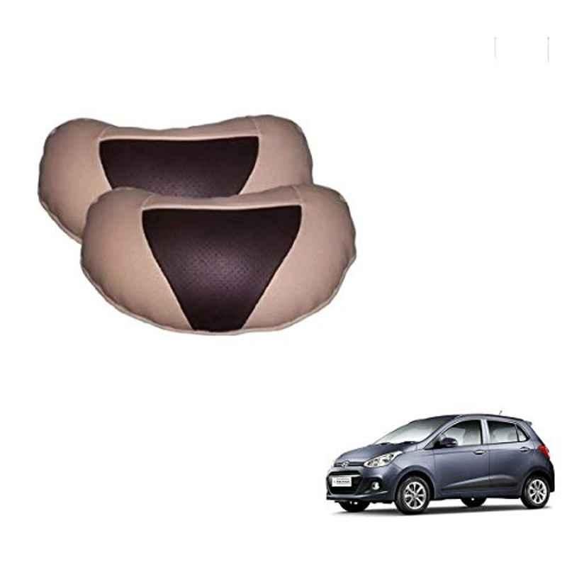 Kozdiko 2 Pcs Beige & Brown Car Neck Rest Cushion Pillow Set for Hyundai Grand i10