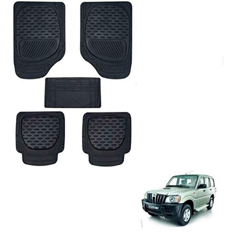 Kozdiko 6255 5 Pcs Rubber & PVC Black Heavy Car Foot Mat Set for Mahindra Old Scorpio