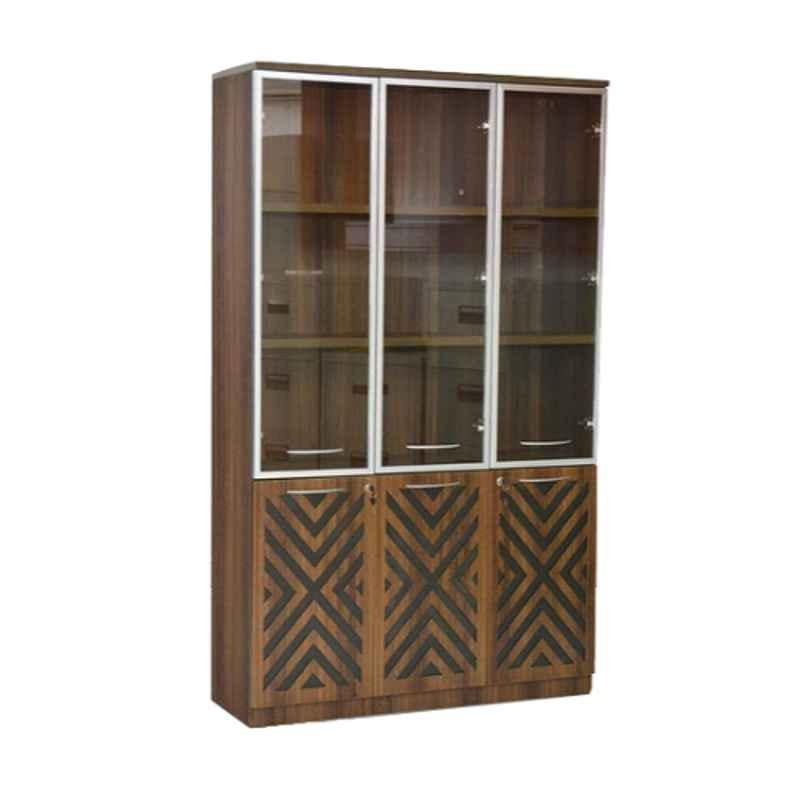 200x80x40cm 6 Glass Door Wooden Brown & Clear File Cabinet