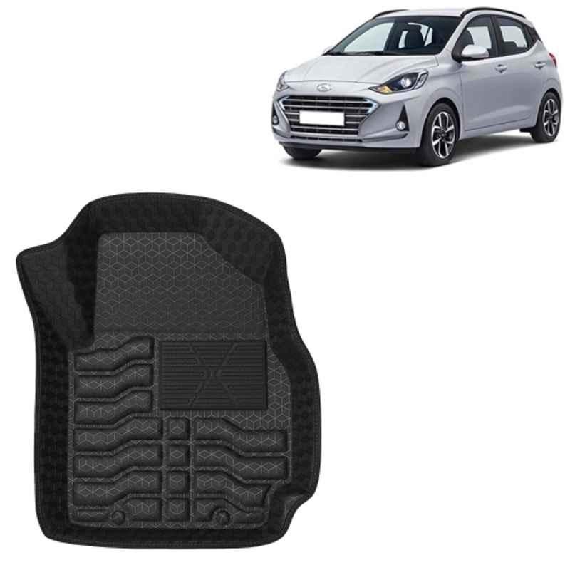 Kingsway 3 Pcs Premium 4.5D 100% Waterproof Tray Shape PVC Black Car Floor Mat Set for Hyundai Grand i10 Nios 2019 to 2022 All Model