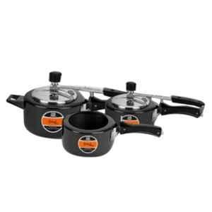 Sigri-Wala 2 Litre, 3 Litre & 5 Litre Inner Lid Aluminium Black Pressure Cooker Set